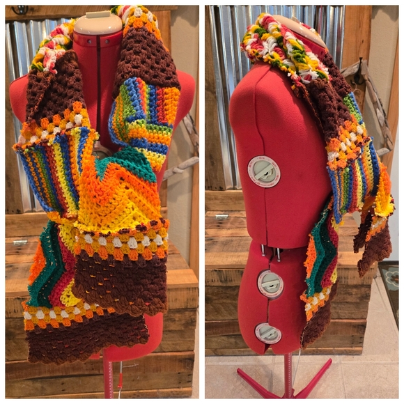 Upcycled afghan blanket winter patch SCARF bright citrus Dont Throw It Out - Picture 2 of 3